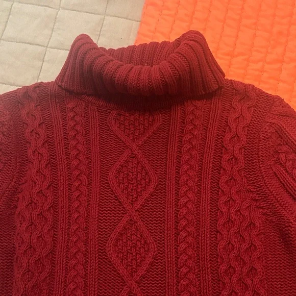 Eddie Bauer Rich Red Cable Knit Turtleneck Sweater - Picture 2 of 3